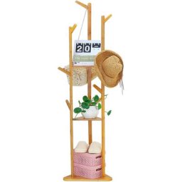 Unho - Porte-Manteau sur Pied en Bambou Meuble d'Entrée Portant pour Vêtements Chapeaux Sacs