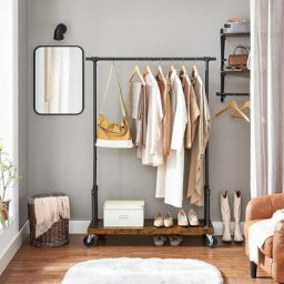 Vasagle Portant à vêtements, Porte-Manteau Extensible, Support Habits sur roulettes, avec 2 Barres,