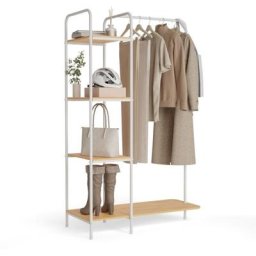 NEWLUX - Porte Manteau sur Pieds métalliques, Résistants jusqu'à 35kg Hangy Wood 400 avec étagère à