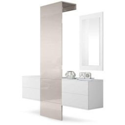 Vladon Garderobe Meubles d'entrée Carlton Set 3 Blanc - haute brillance & tons naturels - Panneau
