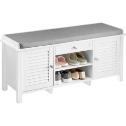 FSR83-W Banc de Rangement avec Coussin Rembourré Meuble Bas Entrée Commode à Chaussure Banquette
