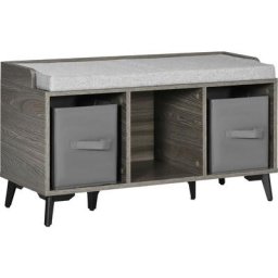Meuble banc à chaussures style industriel - 2 paniers, niche, coussin inclus - piètement métal noir