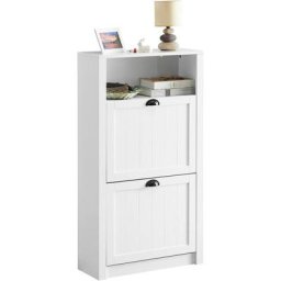 FSR87-K-W Meuble à chaussures Armoire à Chaussures Commode à Chaussures 2 abattants Meuble d'entrée