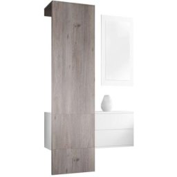 Garderobe Meubles d'entrée Carlton Set 2 Blanc - haute brillance & tons naturels - Panneau en Chêne