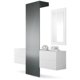 Vladon Garderobe Meubles d'entrée Carlton Set 3 Blanc - haute brillance & tons naturels - Panneau