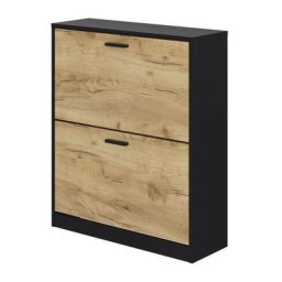 Meuble a chaussure 2 portes - Décor chene et noir