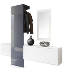 Garderobe Meubles d'entrée Carlton Set 1 Blanc - haute brillance & tons naturels - Panneau en Gris
