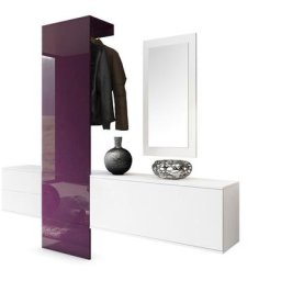 Garderobe Meubles d'entrée Carlton Set 1 Blanc - haute brillance & tons naturels - Panneau en Mûre