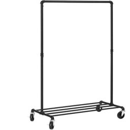 Portant à Vêtements à Roulettes, Porte-manteaux, Penderie, Charge 90 kg, avec Tringle et Étagère de