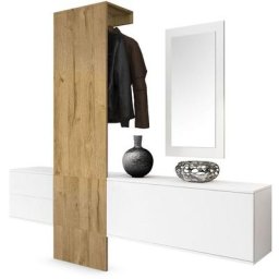 Garderobe Meubles d'entrée Carlton Set 1 Blanc - haute brillance & tons naturels - Panneau