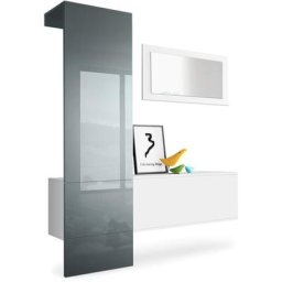 Garderobe Meubles d'entrée Carlton Set 4 Blanc - haute brillance & tons naturels - Panneau en Gris