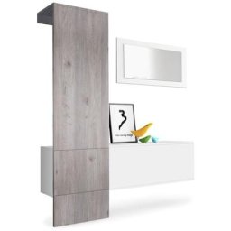 Vladon Garderobe Meubles d'entrée Carlton Set 4 Blanc - haute brillance & tons naturels - Panneau