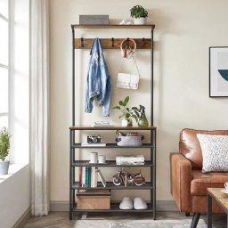 Vasagle Portemanteau, Vestiaire Industriel, Meuble Entrée,avec Étagères à Chaussure s 5 Niveaux, 5