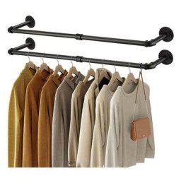 Portant à Vetement Mural Industriel Noir Lot de 92cm en Métal Porte Manteaux Tringle Rail de