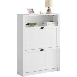 FSR87-W Meuble de Rangement à Chaussures Armoire à Chaussures Commode à Chaussures 2 abattants et