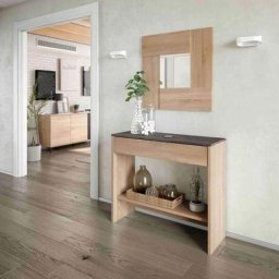 Lúzete - console d'entrée avec miroir solna - Chêne/rouille