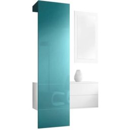Garderobe Meubles d'entrée Carlton Set 2 Blanc - haute brillance & tons naturels - Panneau en
