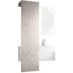 Garderobe Meubles d'entrée Carlton Set 2 Blanc - haute brillance & tons naturels - Panneau en Gris
