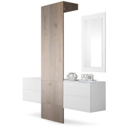 Garderobe Meubles d'entrée Carlton Set 3 Blanc - haute brillance & tons naturels - Panneau en Chêne