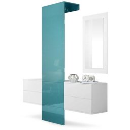 Garderobe Meubles d'entrée Carlton Set 3 Blanc - haute brillance & tons naturels - Panneau en