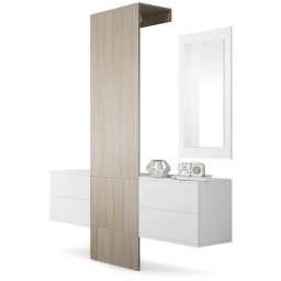 Garderobe Meubles d'entrée Carlton Set 3 Blanc - haute brillance & tons naturels - Panneau en Chêne