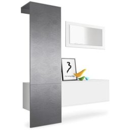 Garderobe Meubles d'entrée Carlton Set 4 Blanc - haute brillance & tons naturels - Panneau