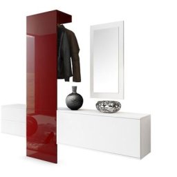 Vladon Garderobe Meubles d'entrée Carlton Set 1 Blanc - haute brillance & tons naturels - Panneau