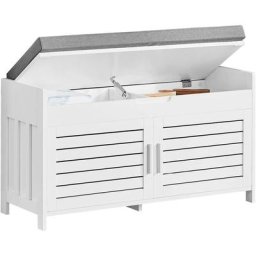 Sobuy - FSR102-W Banc de Rangement avec Coussin Rembourré Meuble Bas Entrée Commode à Chaussure