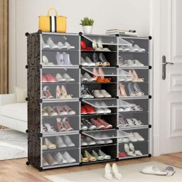 Skecten Meuble chaussures fermé rangement 12 casiers plastique chaussures modulable DIY HxlxP: