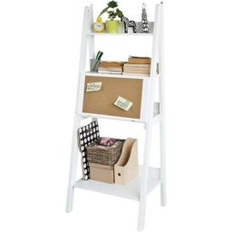 Bureau Table étagère murale style échelle de 3 tablettes, 1 plan de travail rabatable et 1 Memo