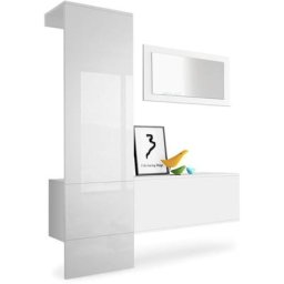 Garderobe Meubles d'entrée Carlton Set 4 Blanc - haute brillance & tons naturels - Panneau en Blanc