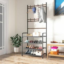 Porte Manteau sur Pieds - Vestiaire avec 4 Étagères de Rangement a Chaussures - Meuble Entree en