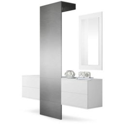 Garderobe Meubles d'entrée Carlton Set 3 Blanc - haute brillance & tons naturels - Panneau