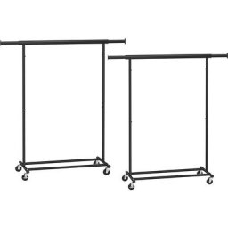 Portant à Vêtements avec Roulettes, Tringle Extensible pour Charge Lourde, Porte-manteau, Rangement