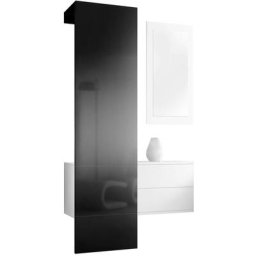 Garderobe Meubles d'entrée Carlton Set 2 Blanc - haute brillance & tons naturels - Panneau en Noir