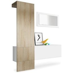 Garderobe Meubles d'entrée Carlton Set 4 Blanc - haute brillance & tons naturels - Panneau en Chêne