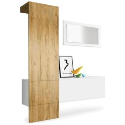 Garderobe Meubles d'entrée Carlton Set 4 Blanc - haute brillance & tons naturels - Panneau