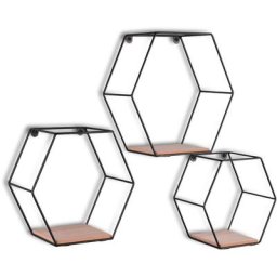 Mirrors And More - Chiara - Set de 3 étagères murales - Naturel/Noir - 25x22cm et 22x19cm et