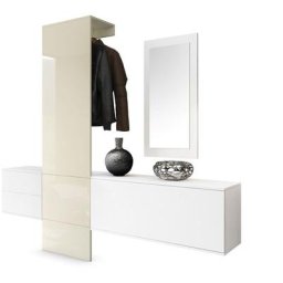 Garderobe Meubles d'entrée Carlton Set 1 Blanc - haute brillance & tons naturels - Panneau