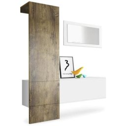 Vladon Garderobe Meubles d'entrée Carlton Set 4 Blanc - haute brillance & tons naturels - Panneau