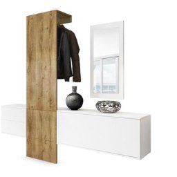 Garderobe Meubles d'entrée Carlton Set 1 Blanc - haute brillance & tons naturels - Panneau