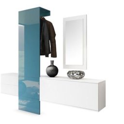 Garderobe Meubles d'entrée Carlton Set 1 Blanc - haute brillance & tons naturels - Panneau en