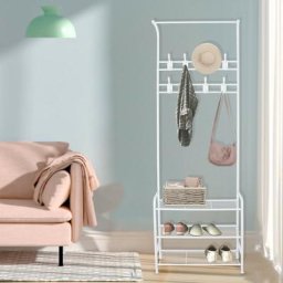 Meuble d'entrée Bigzzia Porte-Manteau - avec Étagère à Chaussures à 3 Niveaux et Crochets