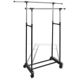 Vidaxl - Port-manteau réglable 4 roulettes 2 rails d'accrochage Noir