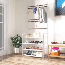 Porte Manteau sur Pieds - Vestiaire avec 4 Étagères de Rangement a Chaussures - Meuble Entree en