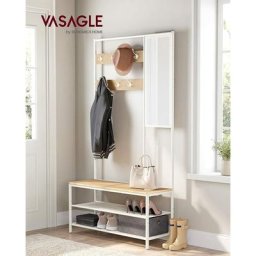 Vasagle Meuble d'Entrée avec Crochets, Miroir, Banc et Étagère à Chaussures, Porte-Manteaux,