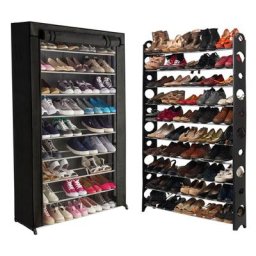Tagère range chaussures 50 paires modulable + housse noire - Noir