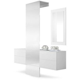 Garderobe Meubles d'entrée Carlton Set 3 Blanc - haute brillance & tons naturels - Panneau en Blanc