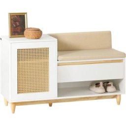 FSR128-W Banc de Rangement à Chaussure Meuble d'entrée Porte à Treillis avec Espace de Rangement