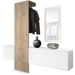 Garderobe Meubles d'entrée Carlton Set 1 Blanc - haute brillance & tons naturels - Panneau en Chêne